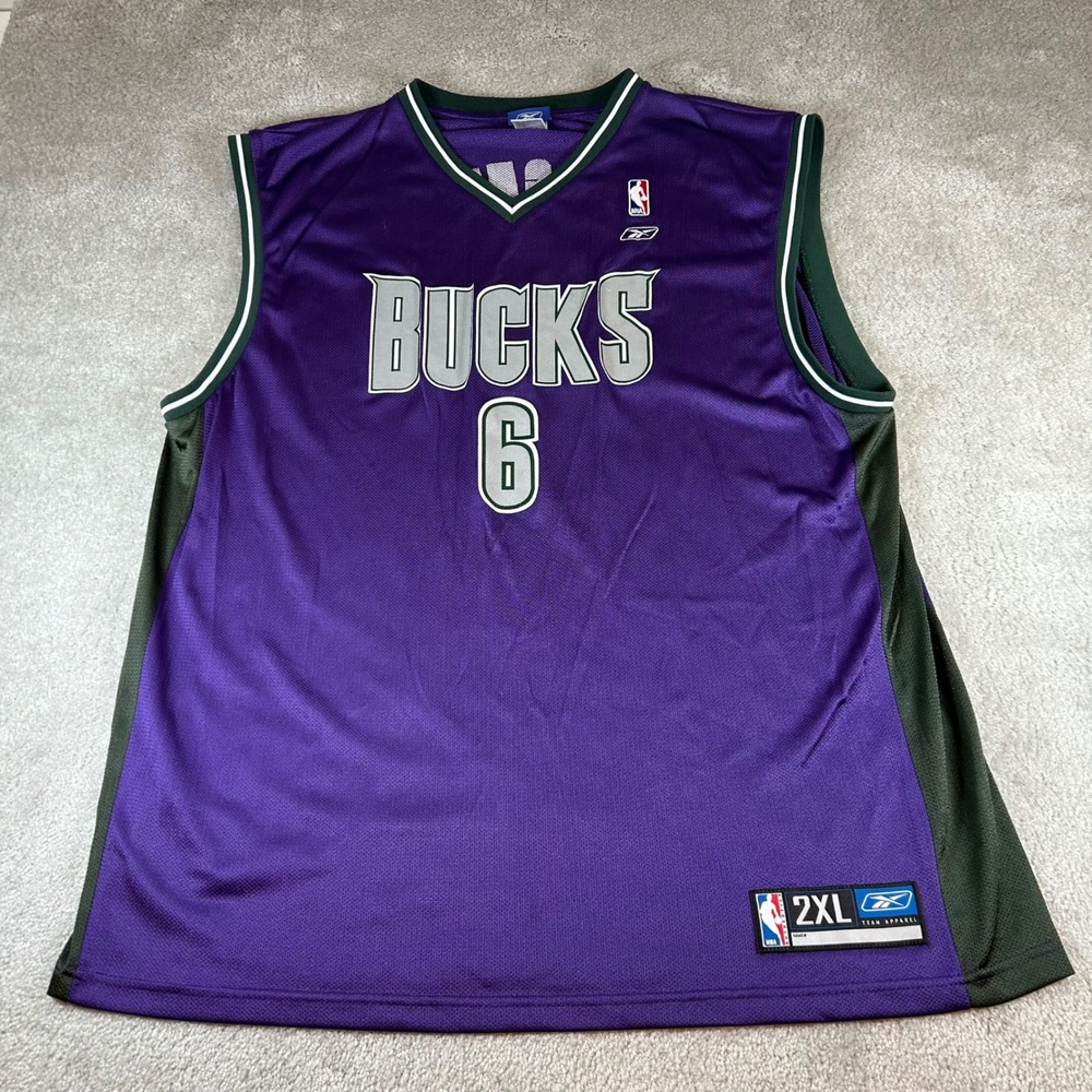 Vintage Reebok Milwaukee‎ Bucks Andrew Bogut NBA Jersey Mens 2XL Purple Mesh 6